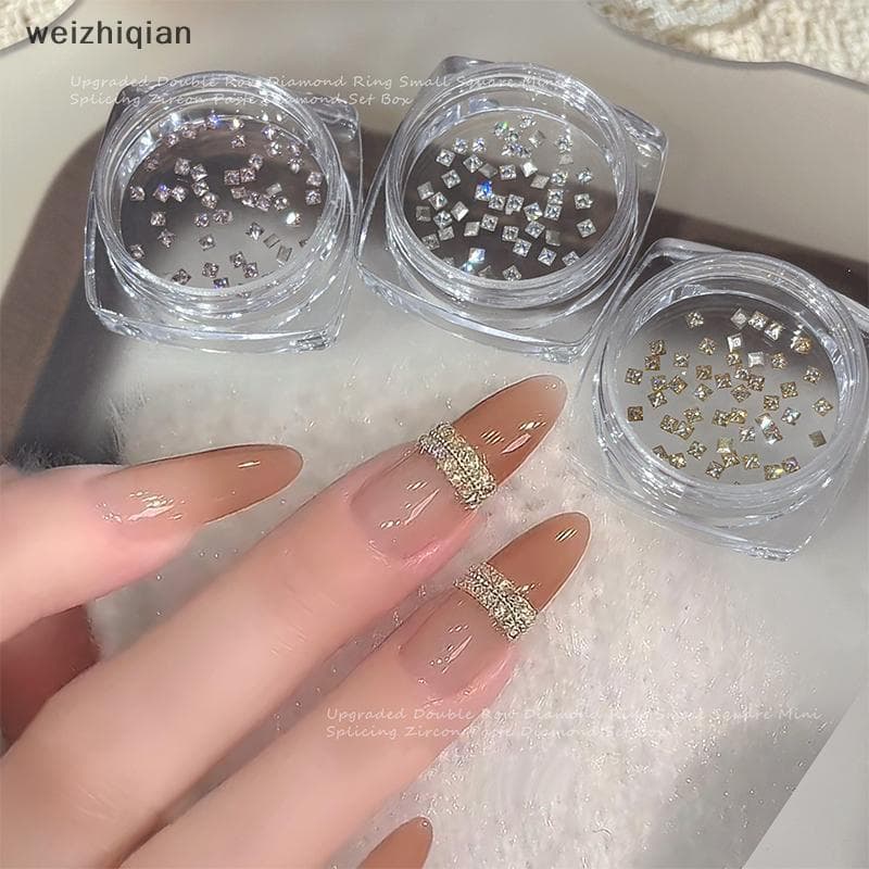 [T & B] 50 Unidades/Caixa Branco Brilhante Champanhe Zircão Strass Amuletos De Unhas Mini Quadradas Flatba Decoração Art