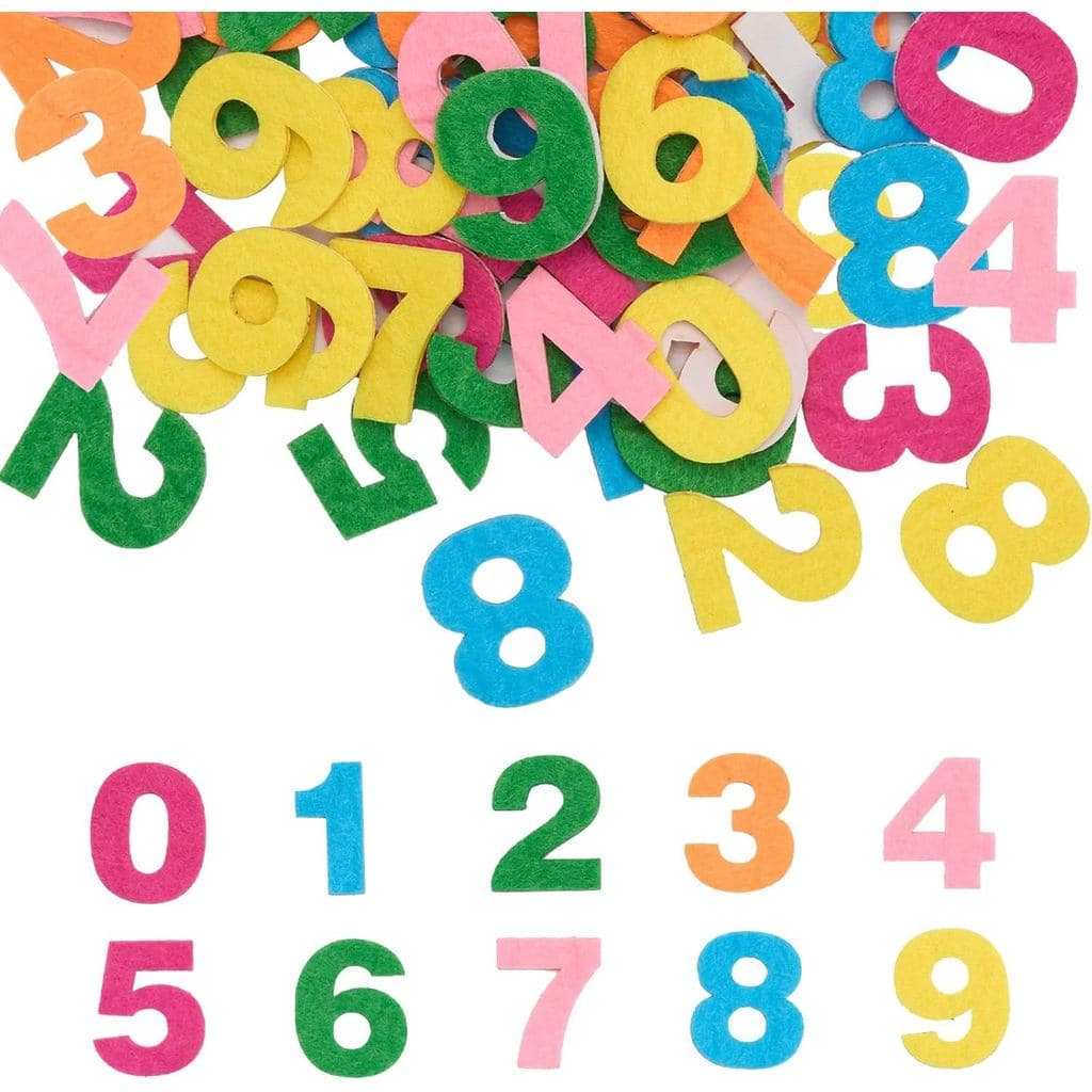 100Pcs Self-Adhesive Felt Numbers 0-9 Stiff 1 Inch - Multicolor Alphanumeric Embellishments for Scrapbooking Decor