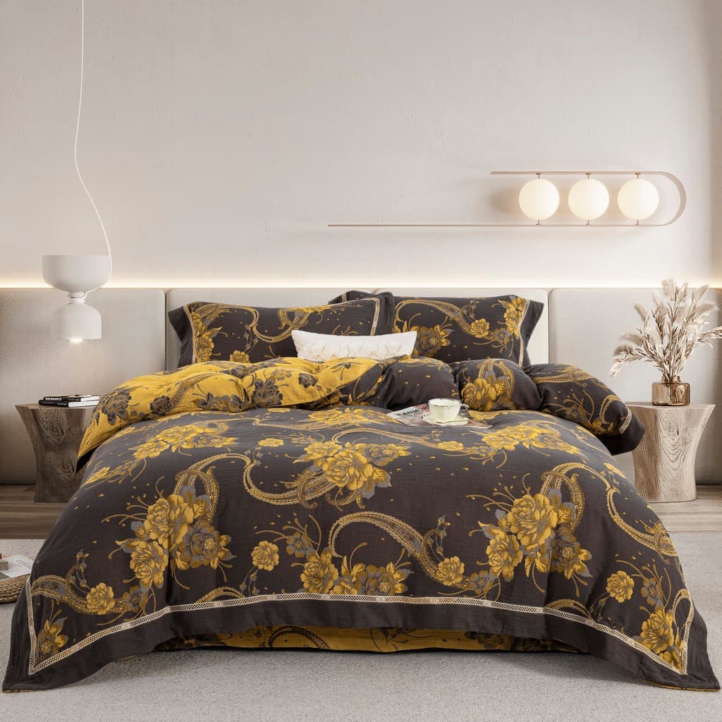 2026 novo estilo Retro flor conjunto de quatro peças puro algodão colcha capa folha High-End moda All-Match cama