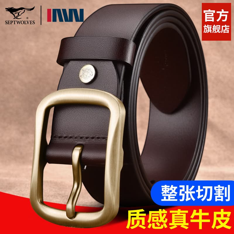 Sete cavalos lobo cinto masculino couro genuíno pino fivela cinto masculino 2026 nova marca autêntica jovens cinto de co