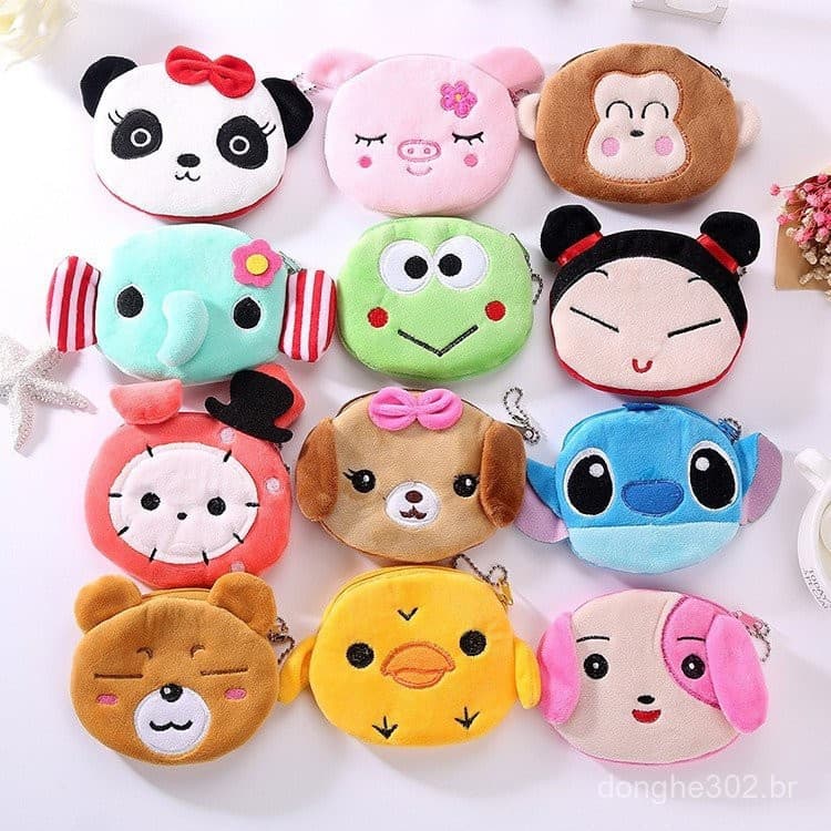 Diversas Bolsas de Moedas de Pelúcia com Design de Desenhos Animados/Bolsas de Moedas/Porta-Cartões/Clips para Armazenam