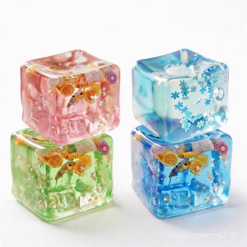 4 Peças de Cubos de Gelo Oceânicos Antiestresse, Brinquedos Sensoriais Macios de Elevação Lenta com Conchas e Flocos de