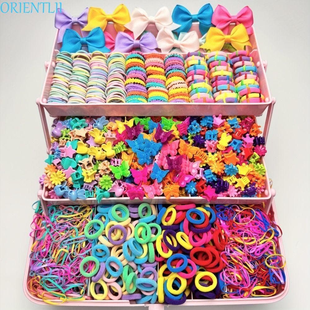 Conjunto De Acessórios De Cabelo ORIENTLII , Faixas Coloridas Elásticas Altas Para Meninas , Grampos Sem Danos