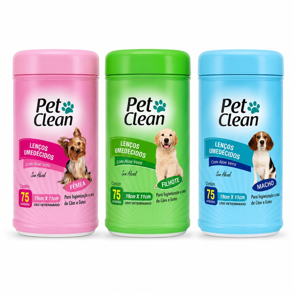Lenços Umidecidos Pet para Cães e gatos com 75 unidades - Macho Femea Filhote