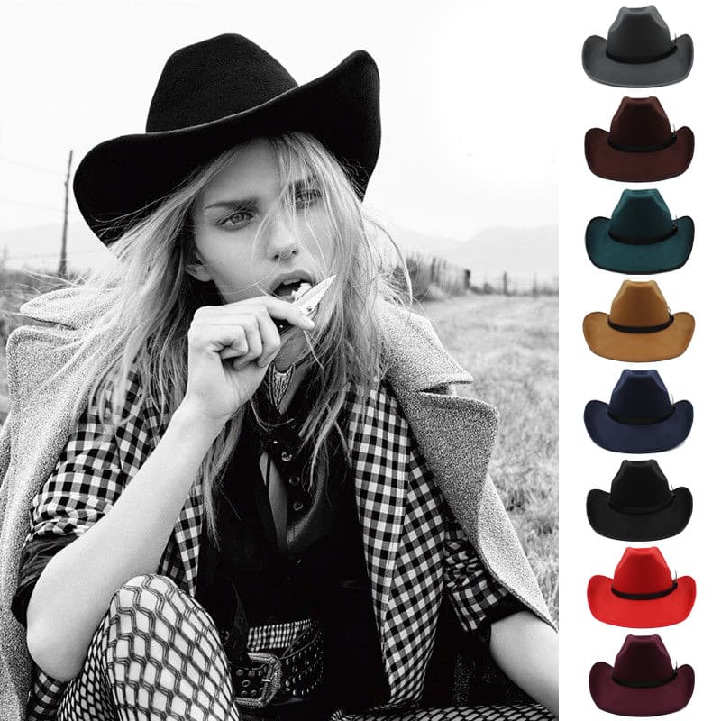 Primavera outono inverno ocidental Cowboy chapéu masculino britânico Retro lã chapéu feminino estilo europeu americano g
