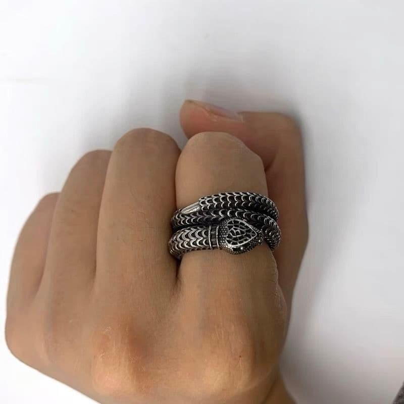 Anel retrô elegante em forma de cobra, anel de enrolamento Vintage, dominador, à prova d'água, anel de prata20260515
