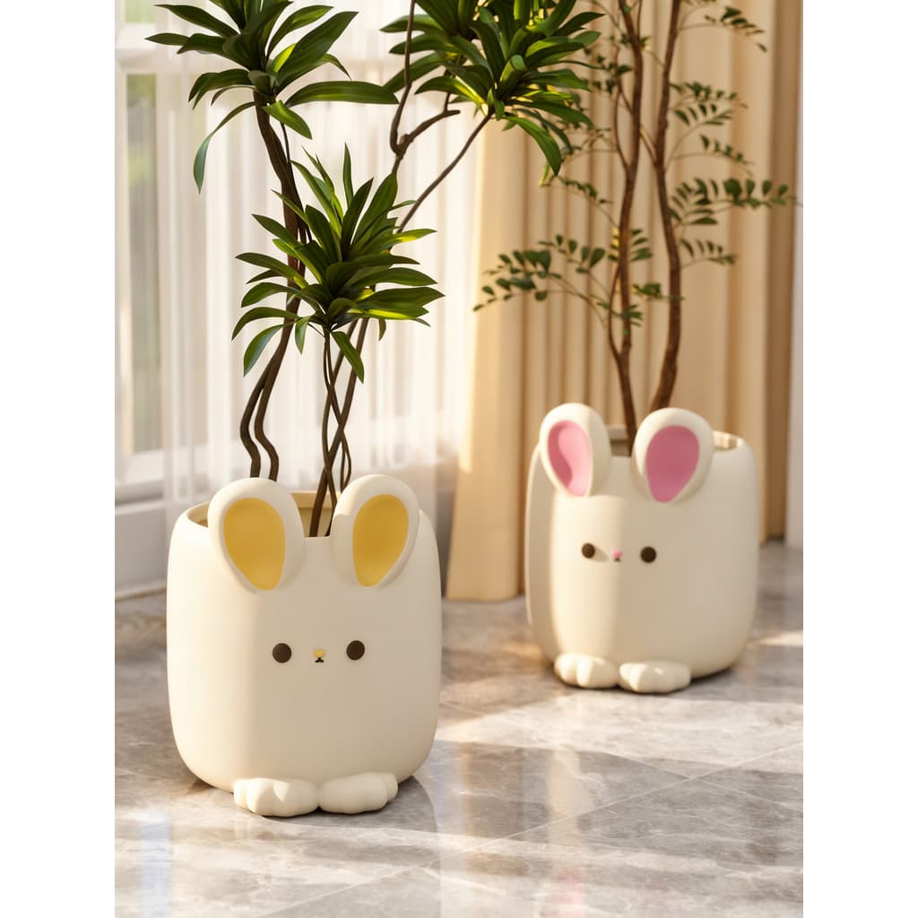 Vaso de flores de chão de coelho de desenho animado estilo creme grande planta verde vaso de plantas sala de estar sofá