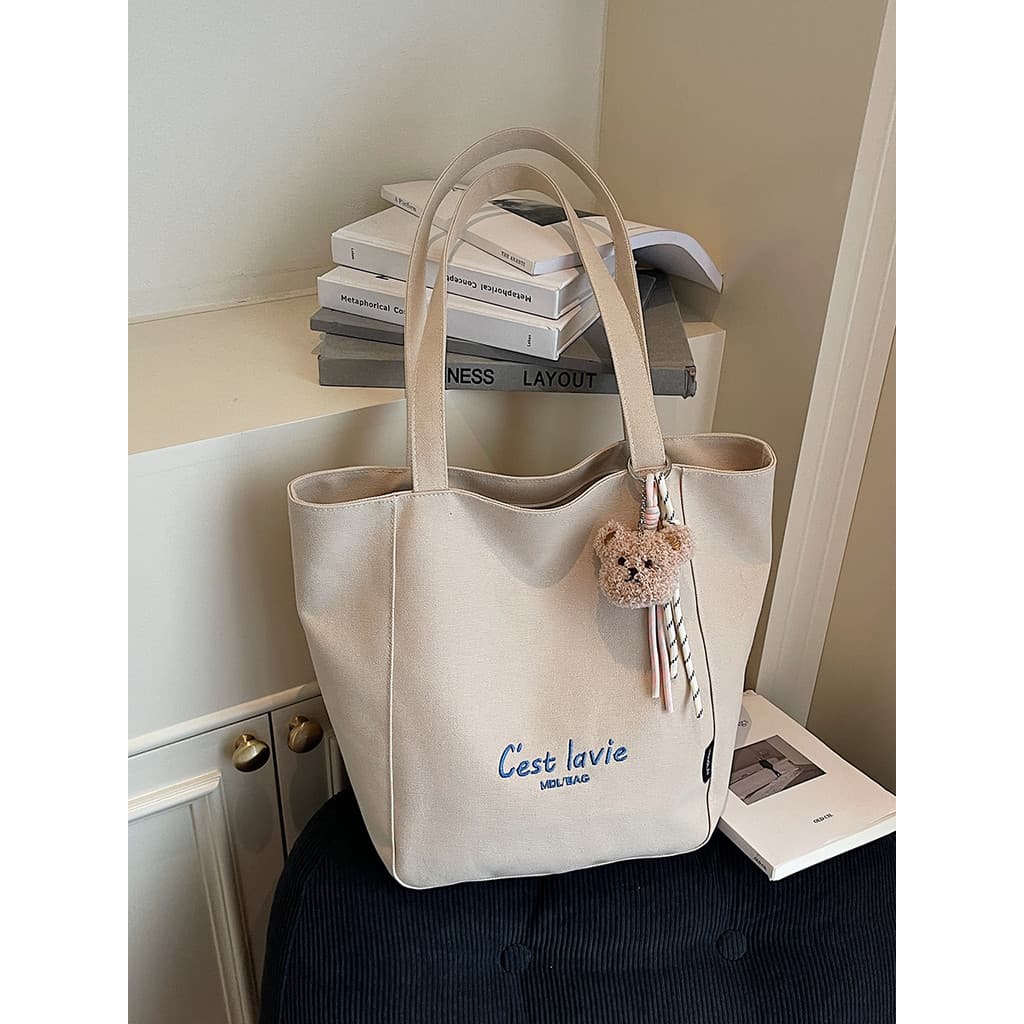 Bolsa de lona de grande capacidade feminina 2026 novo estilo Casual bolsa de classe de estudante universitário bolsa de