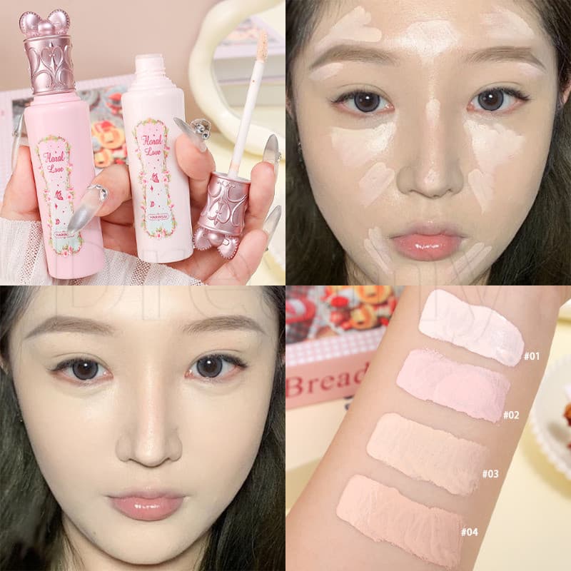 Corretivo Iluminador Natural De 4 Cores-Controle De Óleo À Prova D'água-Líquido Com Impressão Floral-Hidratante Duradour