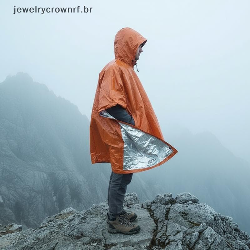 Capa De Chuva De Emergência Ao Ar Livre À Prova De Vento Resistente Frio Dupla Utilização Para Acampamento Caminhadas Ba