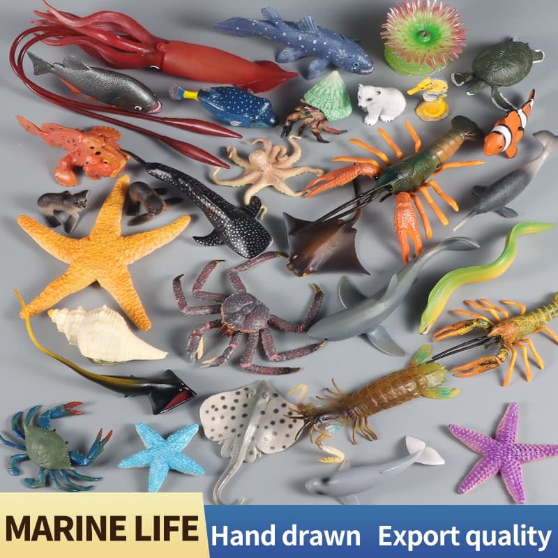 Mini Figuras de Animais Marinhos: Tartaruga, Tubarão, Golfinhos, Leão Marinho, Foca, Lagosta - Brinquedos Educativos par