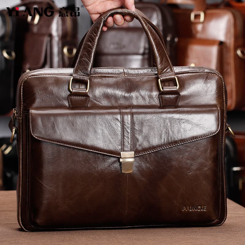 Pasta masculina retrô de couro puro, bolsa para Laptop, viagem de negócios, escritório, bolsa mensageiro de ombro, moda