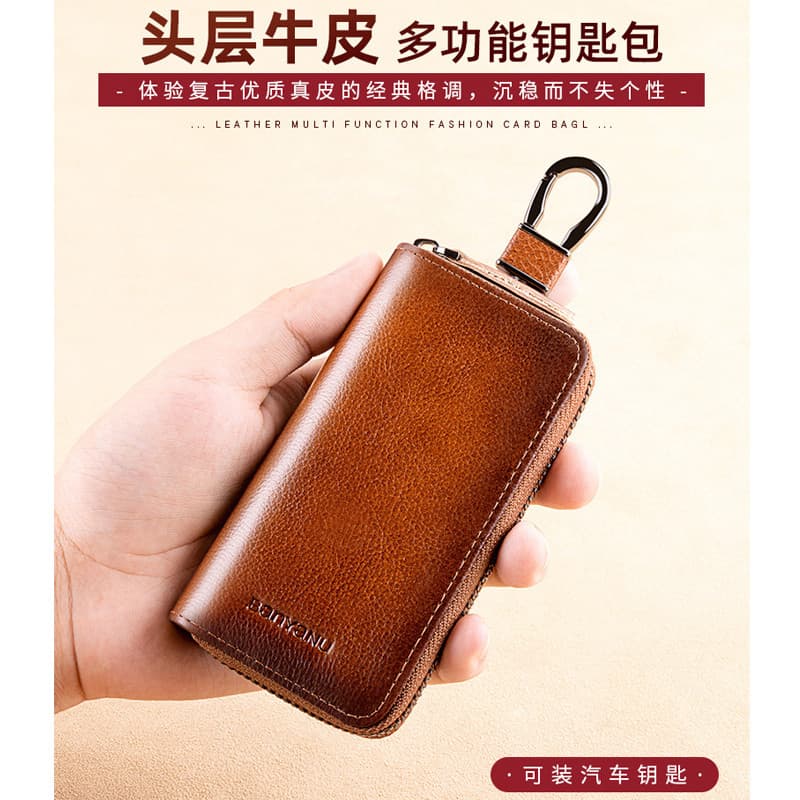 Caso chave masculino 2026 novo estilo High-End couro genuíno multifuncional grande capacidade cintura pendurado pequeno