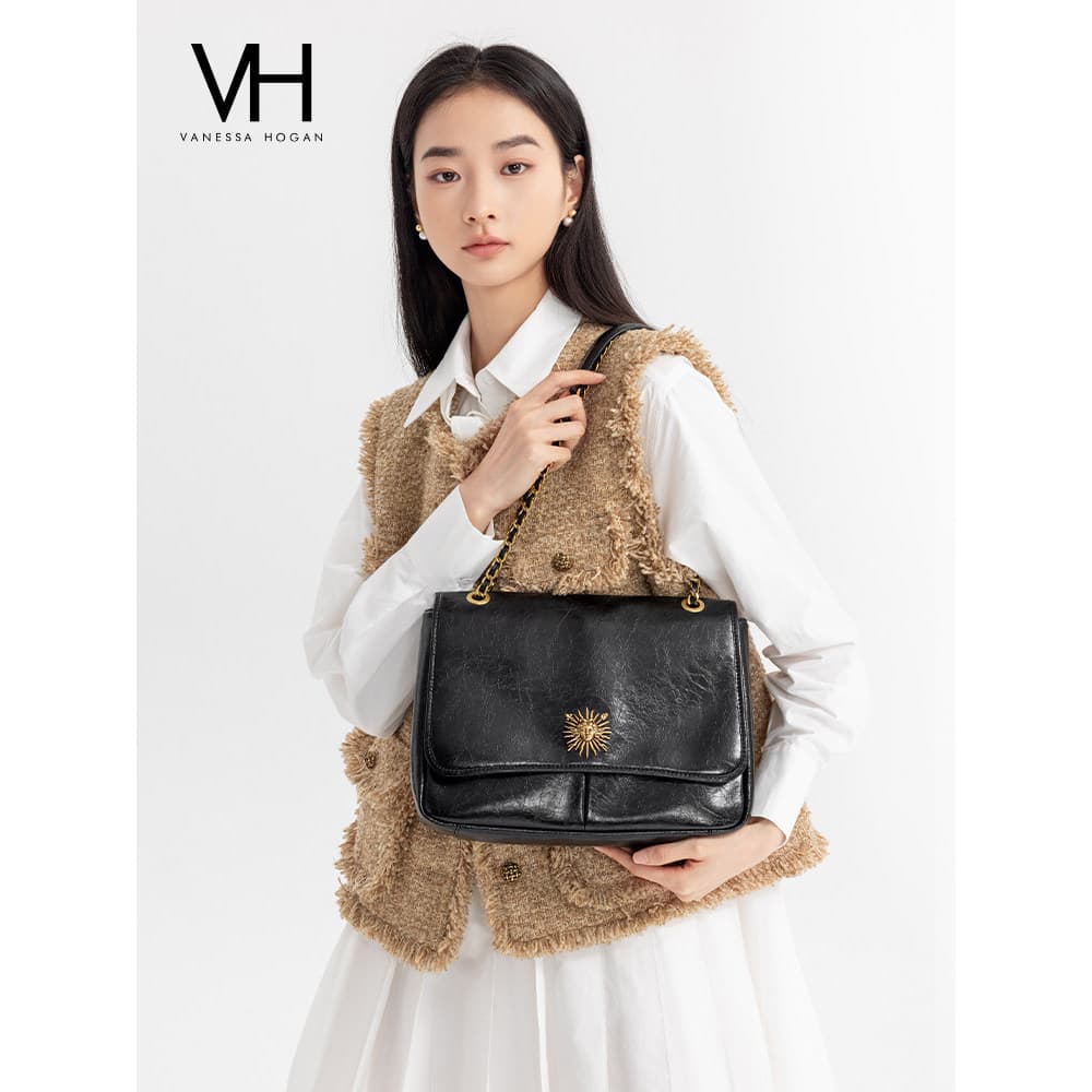 [Presente Tanabata] VH Bolsa Feminina Retro Messenger Bolsa Óleo Cera Couro Bolsa de Ombro Crossbody Commuter Sacola de