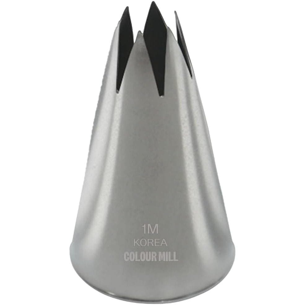 Bico de Confeitar de Aço Inoxidável Colour Mill 1M, Estrela Aberta de 6 Pétalas Média com Abertura Superior de 13,2mm