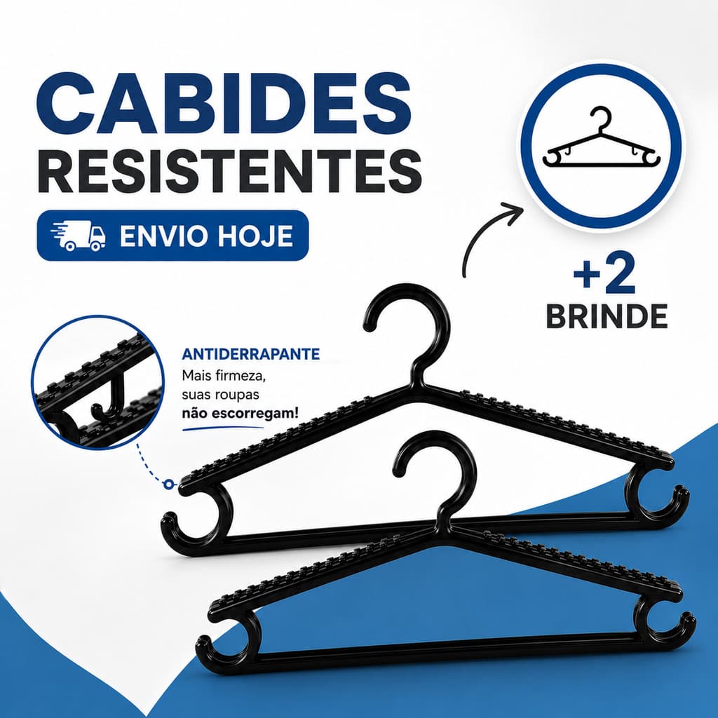 Kit Cabides Antiderrapantes Reforçados para Roupas Adulto com Suporte para Alças
