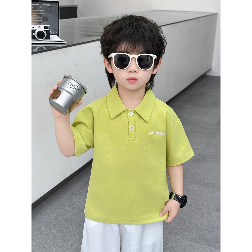 Meninos verão camiseta de manga curta 2026 novo estilo crianças carta lapela camisa POLO menino bebê fino topo na moda