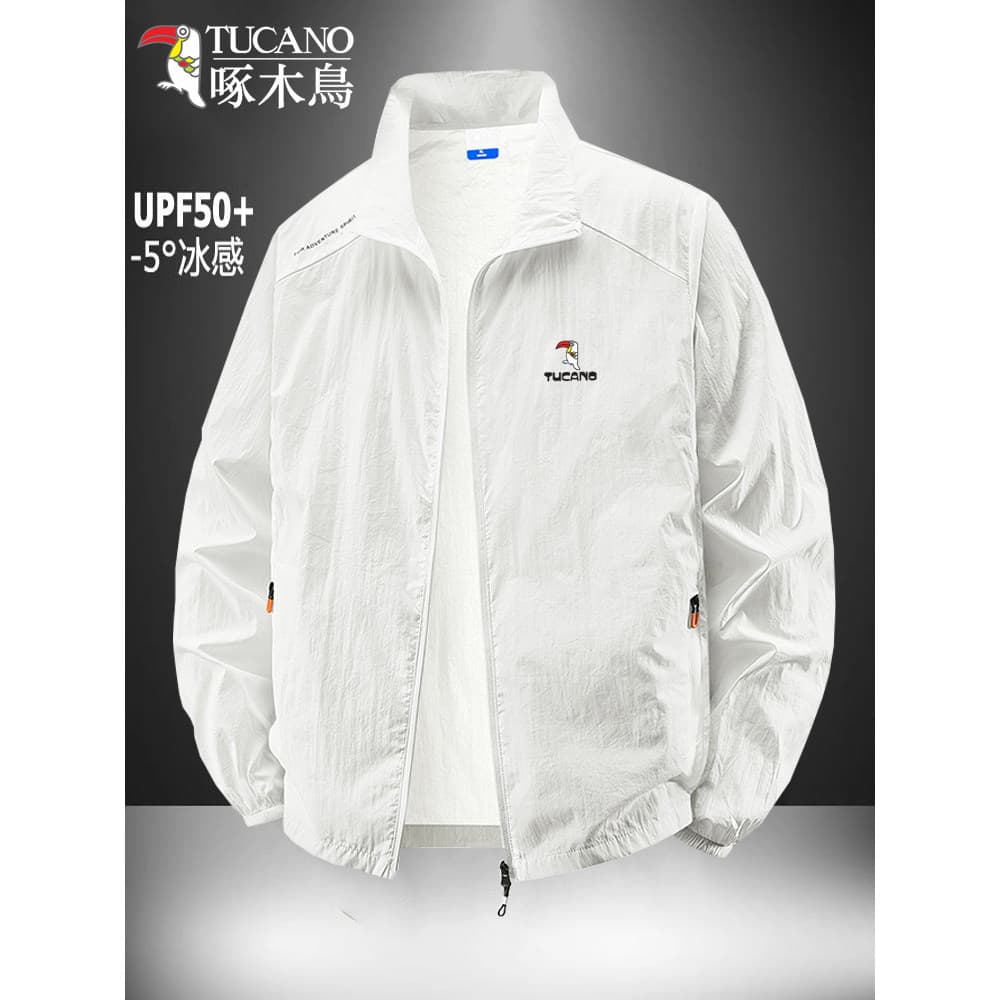 Woodpecker verão gelo seda protetor solar roupas masculinas jaqueta fina gola roupas de pele ao ar livre Anti-ultraviole