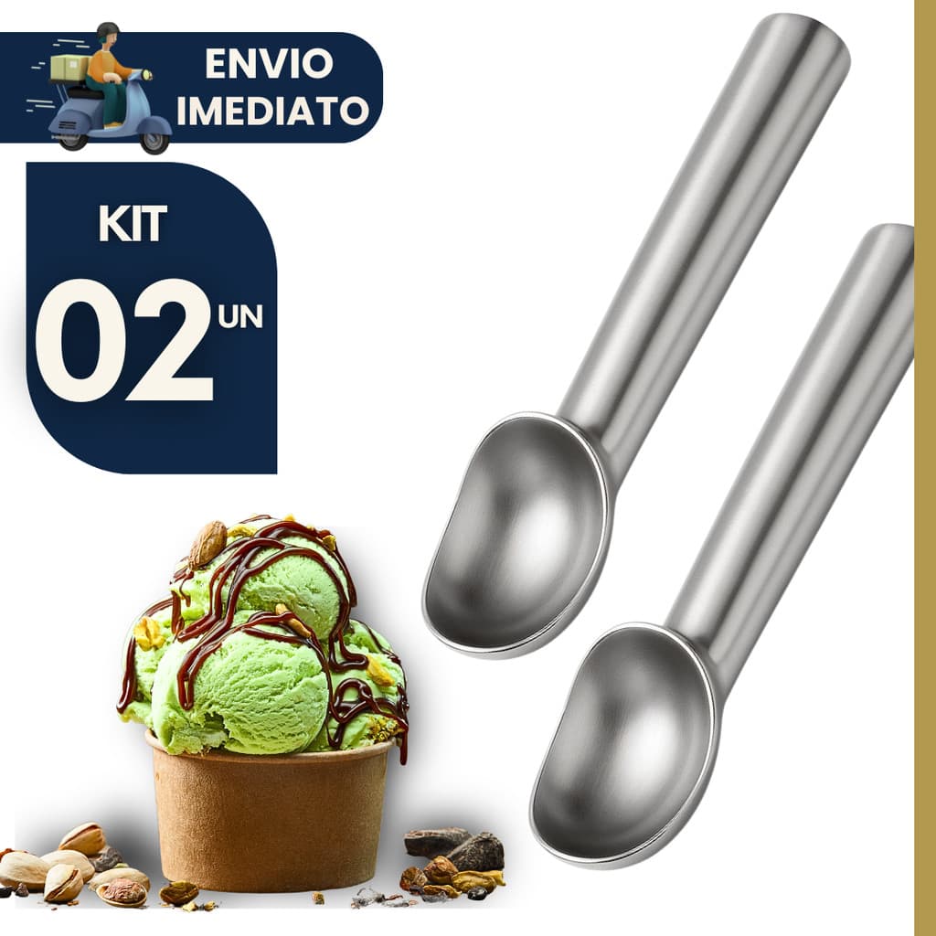 Kit 2 Colheres de Sorvete e Açai de Alumínio Profissional Forte Durável p Sorveteria e Uso Diário