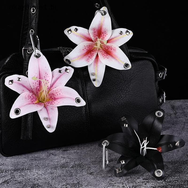 akayfirele1 Moda Elegante Lírio Flor Chaveiro Criativo Mão-Perfurado Punctura Simulação Pingente Personalizado Saco Aces