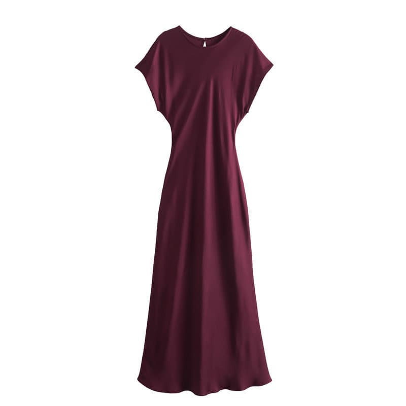 Comércio exterior 2026 inverno novo estilo em torno do pescoço cintura estreita A linha textura de cetim de seda vestido