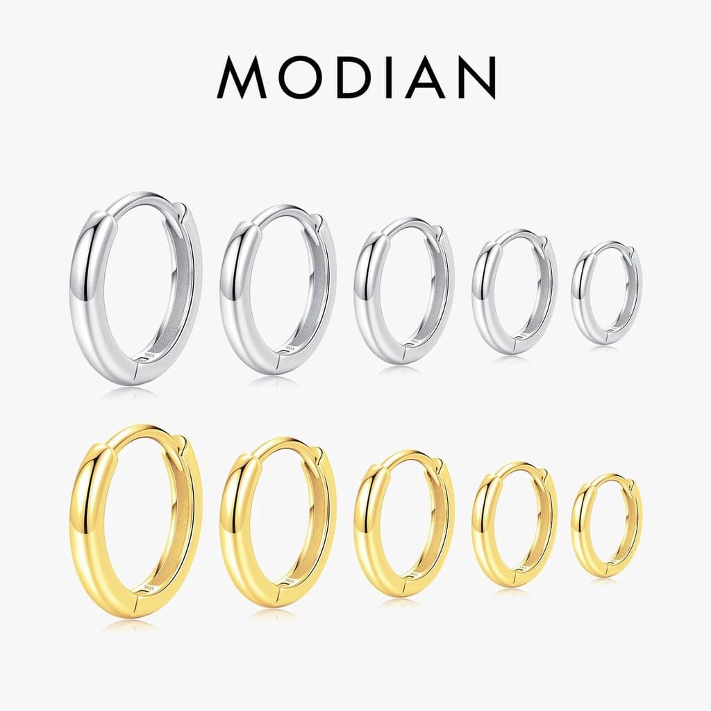 MODIAN 5 Tamanhos 925 Prata Esterlina Simples Fivelas De Orelha Em Círculo Empilháveis Clássico Brincos De Ouro Básico P