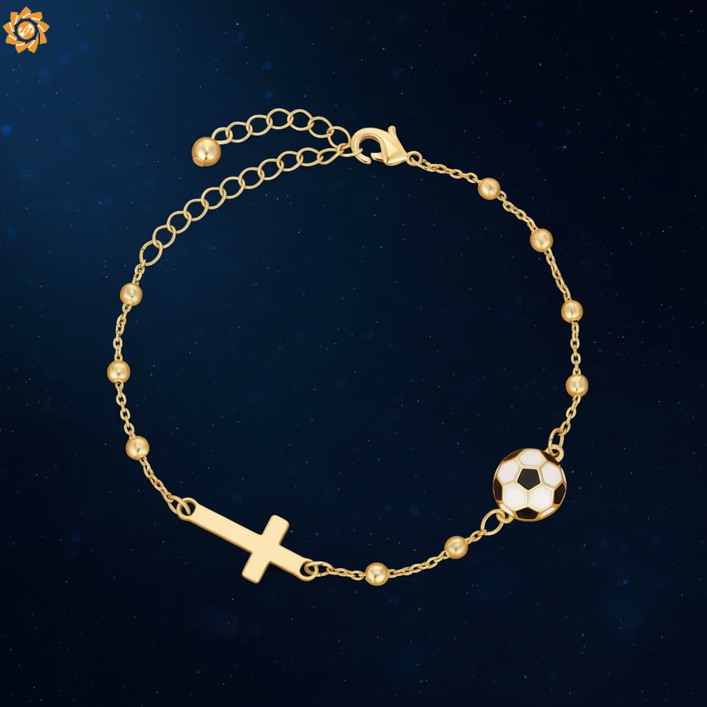 Pulseira De Liga Ajustável Para Mulheres Com Cruz E Pingente De Futebol