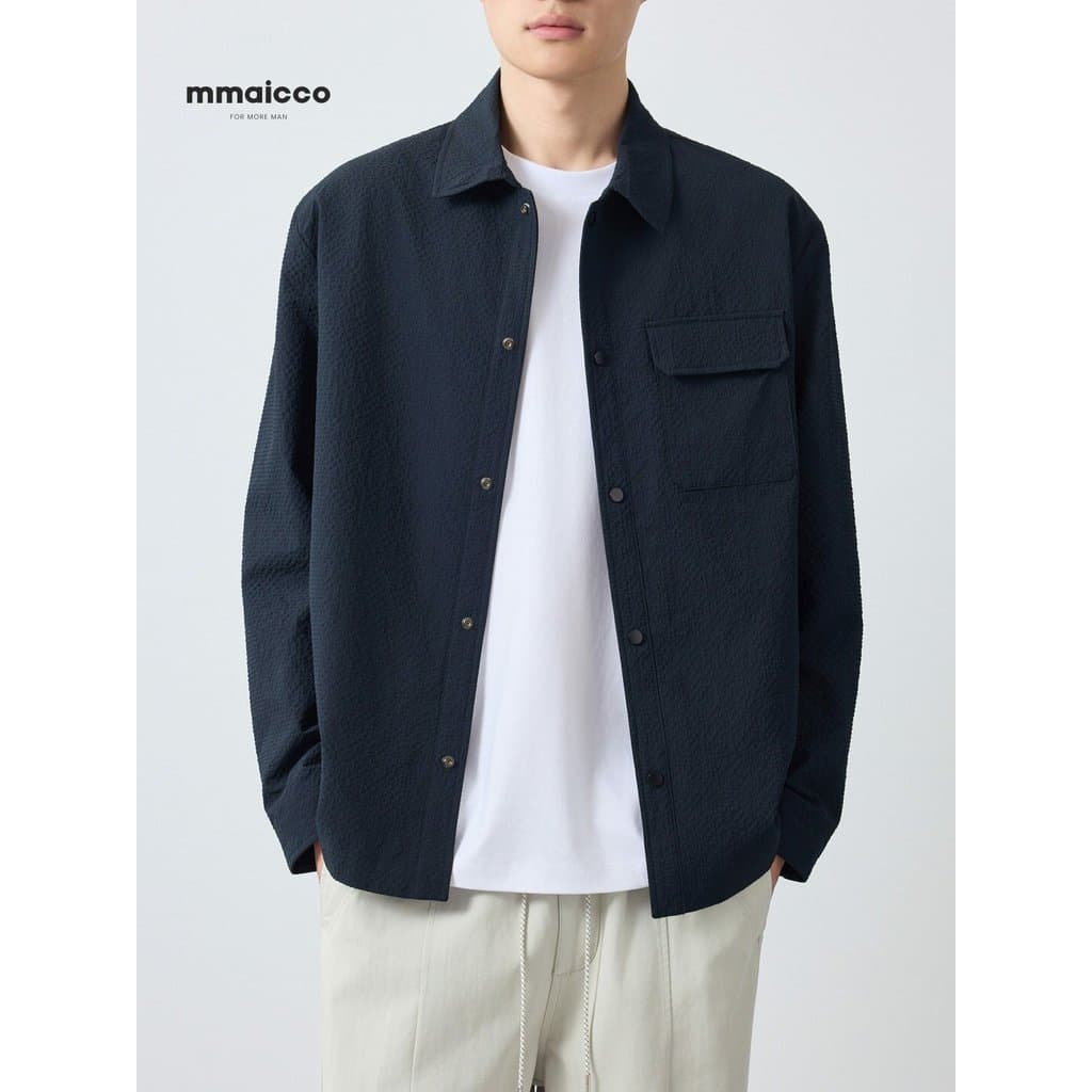 Momaike Roupas Masculinas Gaozhi Commuter Camisa Jaqueta Masculina 2026 Primavera Novo Estilo Granular Jaqueta Casual Ma