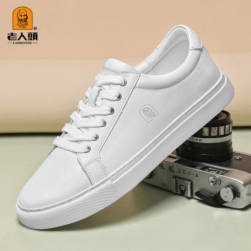 Cabeça de idosos sapatos masculinos brancos respirável tênis casuais tamanho pequeno 3536 couro genuíno sapatos brancos