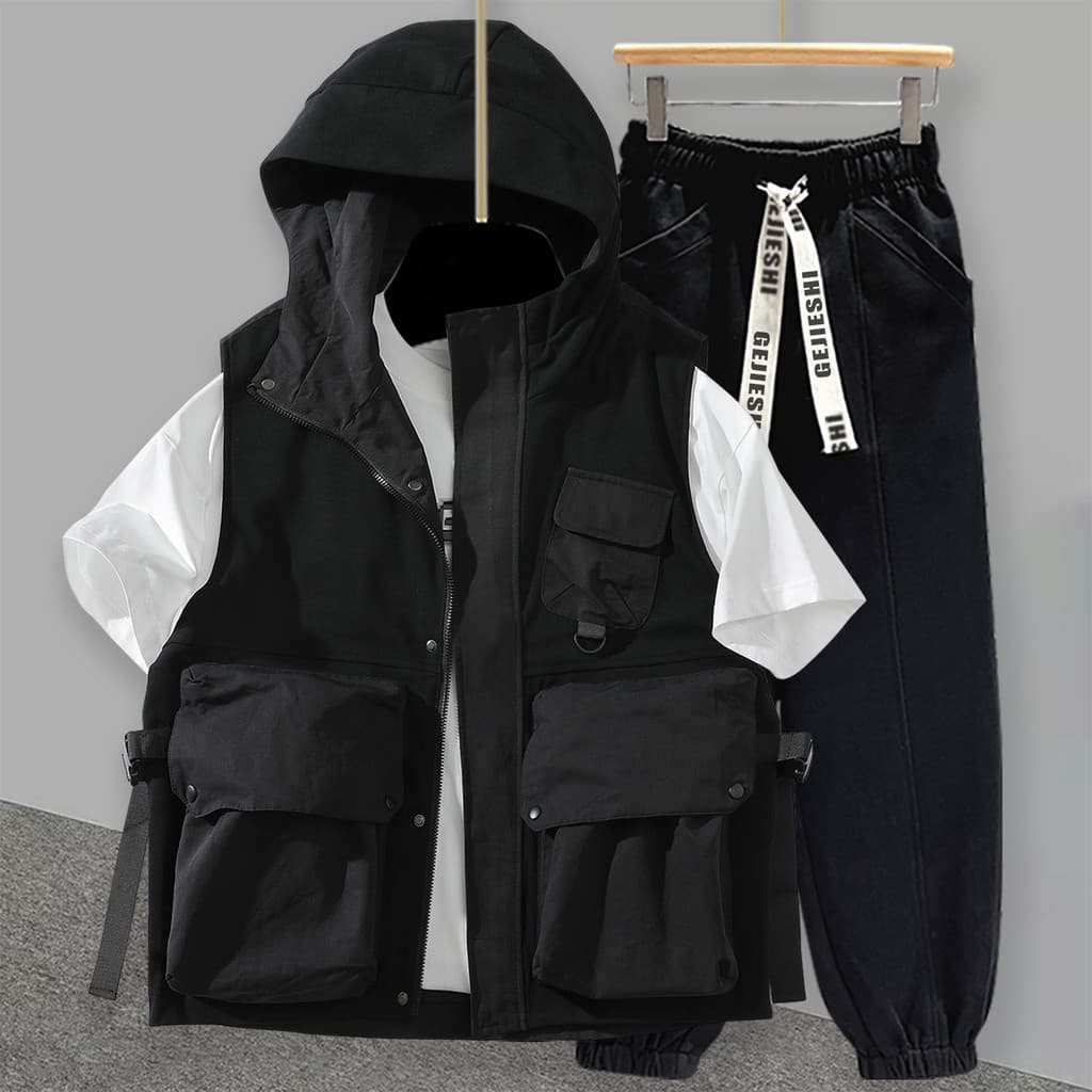 Verão novo estilo macacão colete terno masculino feminino estilo na moda com capuz sem mangas colete com bonito Casual L