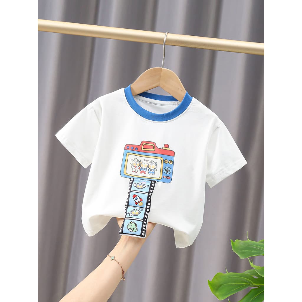 Meninos verão estilo ocidental camiseta de manga curta puro algodão 2026 novo estilo crianças verão dos desenhos animado