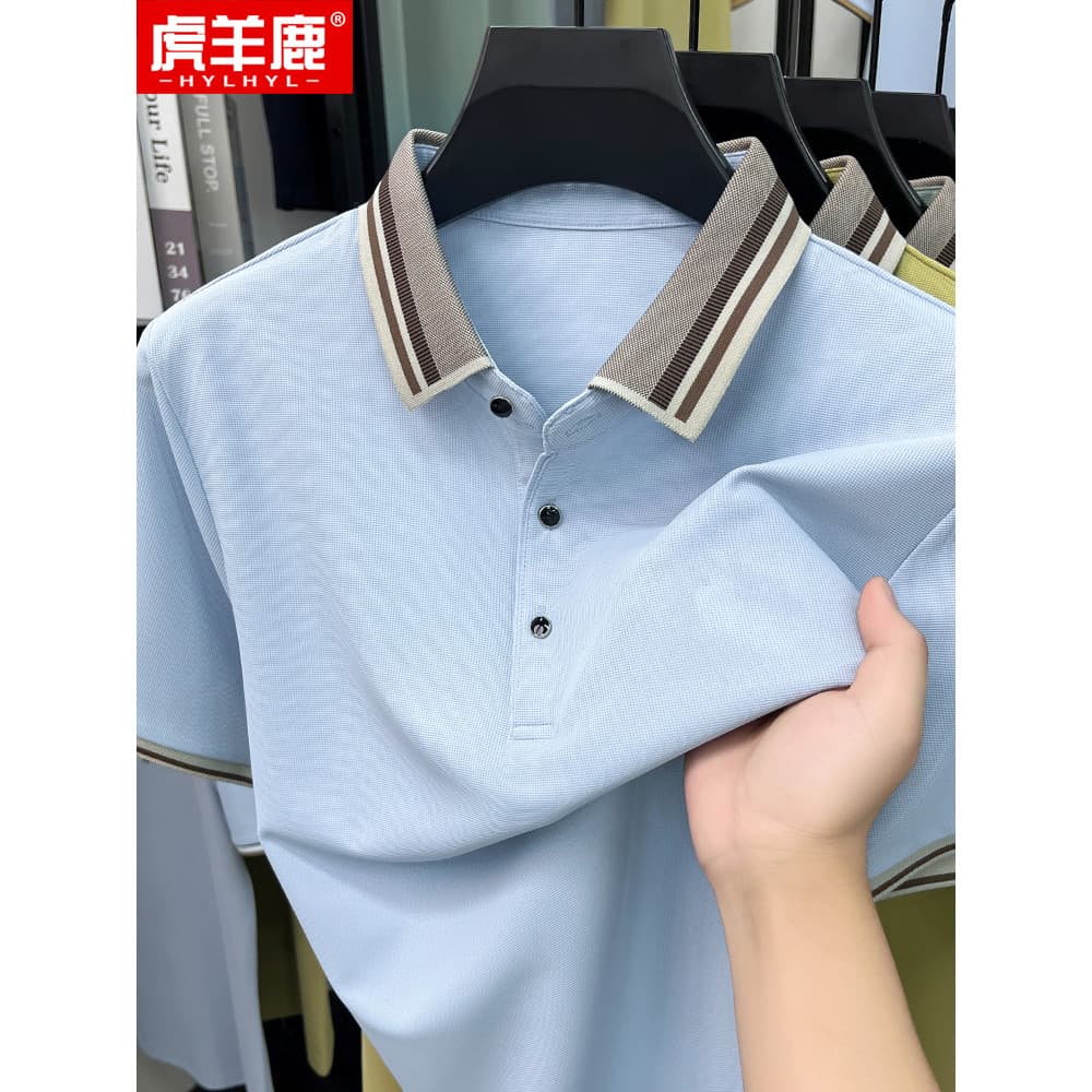 2026 verão de meia-idade masculino negócios Casual gelo seda legal camisa Polo pai verão de manga curta camiseta roupas