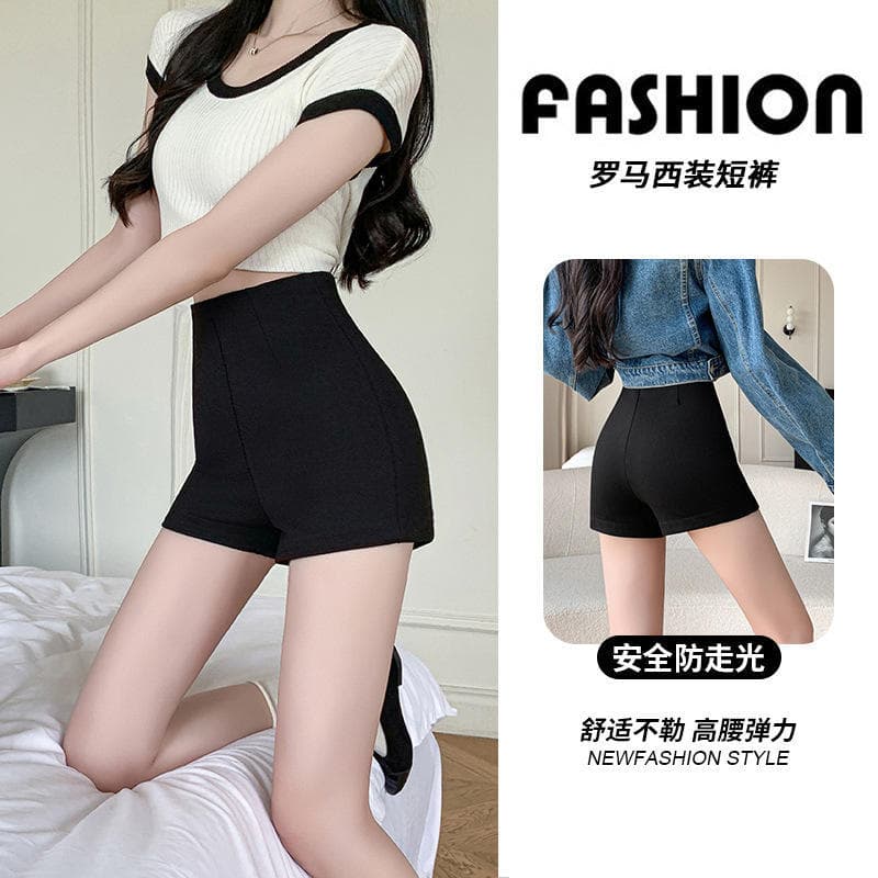 Shorts curtos femininos verão terno romano shorts casuais All-Match preto mais magro olhar cintura alta magro curto calç