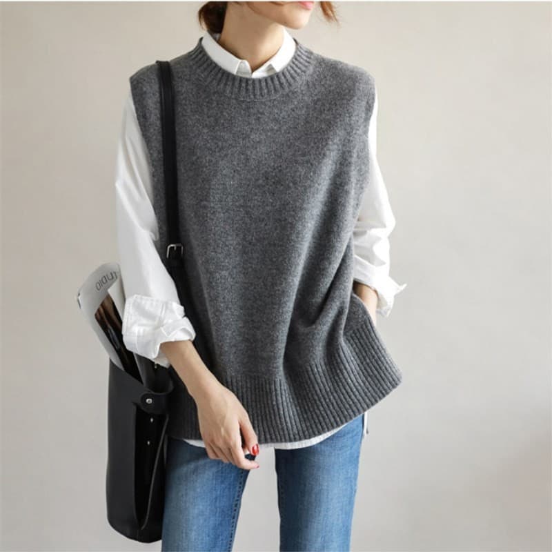 Outono inverno novo estilo Cashmere malha colete em torno do pescoço colete feminino camisola pulôver sem mangas solto l