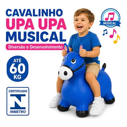 Cavalinho Upa Upa de Borracha Musical Infantil Criança Presente Diversão 2 a 10 Anos Suporta até 60kg