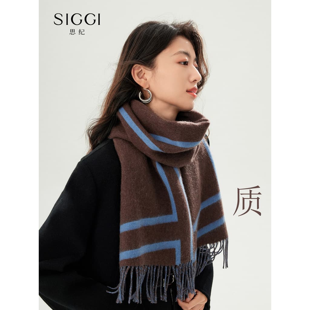 Siggi cachecol feminino inverno mercerizado lã de cordeiro listras dupla face moda coreano namorada cachecol presente pa
