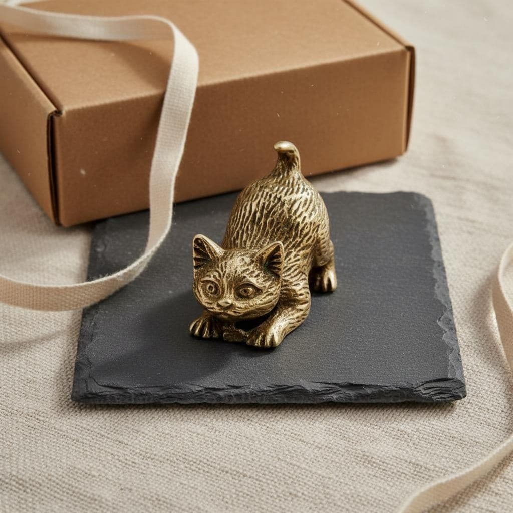 Estatueta De Gato De Latão Artesanal , Estátua Em Miniatura , Design Vintage Para Colecionadores , Desktop , Escritório