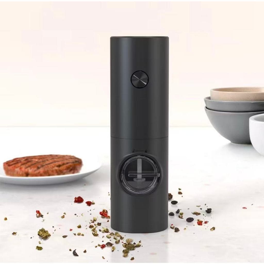 Moedor Elétrico de Sal e Pimenta Gourmet em Aço Inox, Portátil e Elegante na Cor Preta