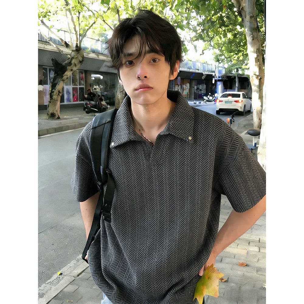 American Street Wear trigo orelha textura Design exclusivo gola POLO manga curta camiseta masculina verão na moda All-Ma