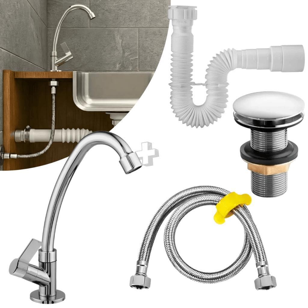 Kit Instalação Lavatório Torneira 1168 Válvula Click Metal Sifão Branco Engate 60cm