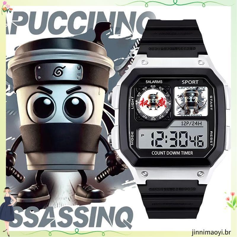 Shanhaijing estudante relógio infantil Cappuccino vara de madeira homem tubarão bonito à prova dwaterproof água luminoso