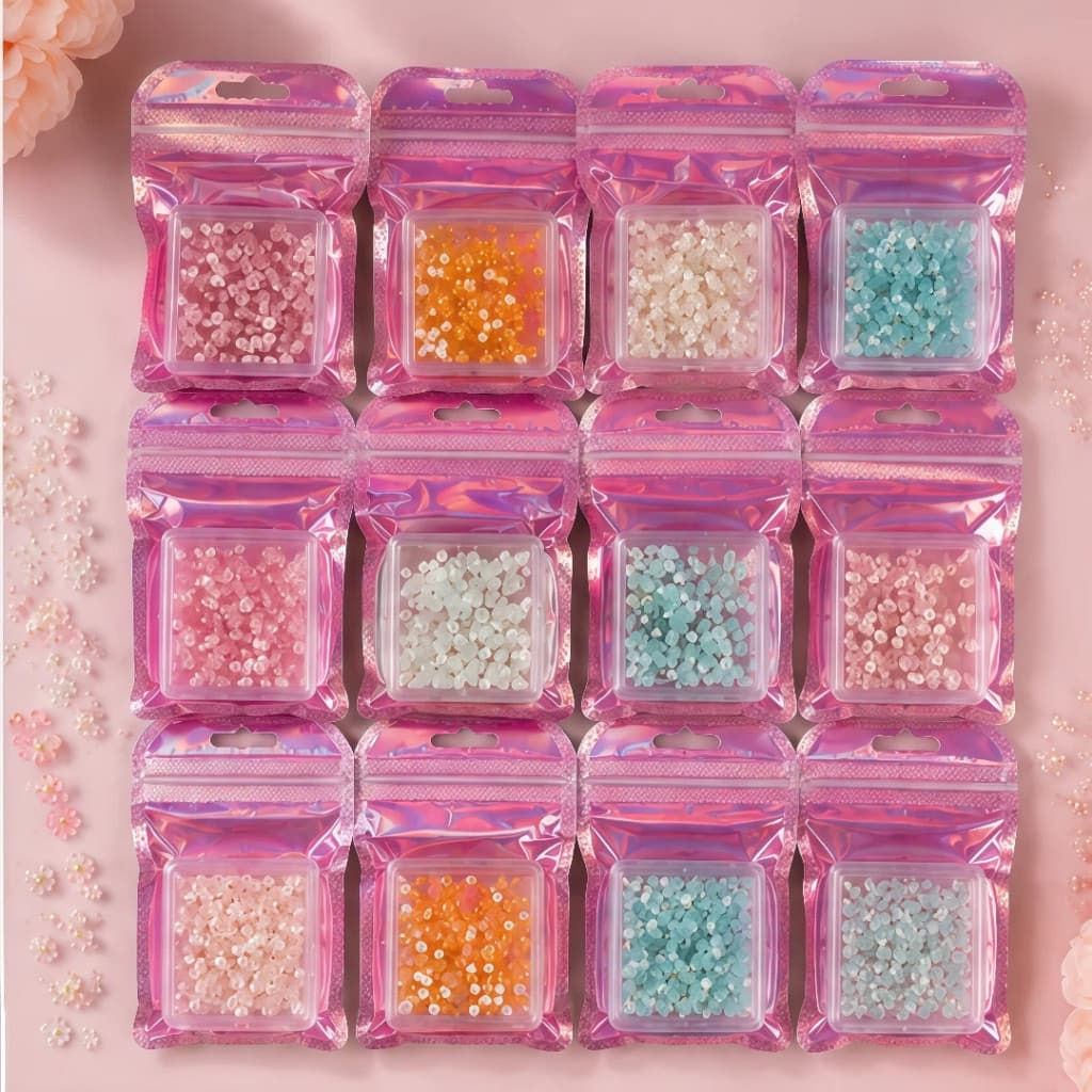 12 Caixas Decoração para Unhas Flores Peroladas Nail Art Charms 3D Acessórios para Alongamento