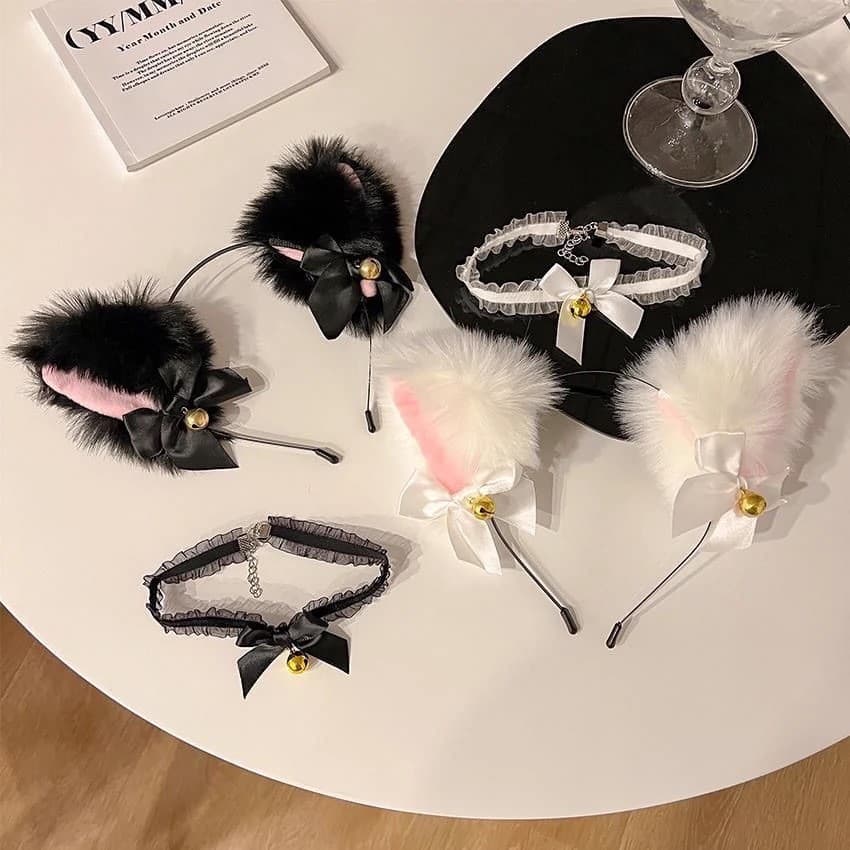 [Estoque pronto] Grampo de cabelo fofo empregada Animal orelha arco cocar gato coelho sino bandana acessórios de cabelo