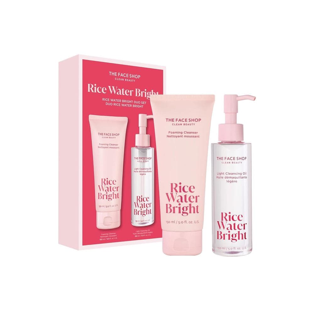 The Face Shop Rice Water Bright Double Cleansing Duo Set com Ceramida, Cuidados com a Pele Coreana, Sabonete Facial Suav