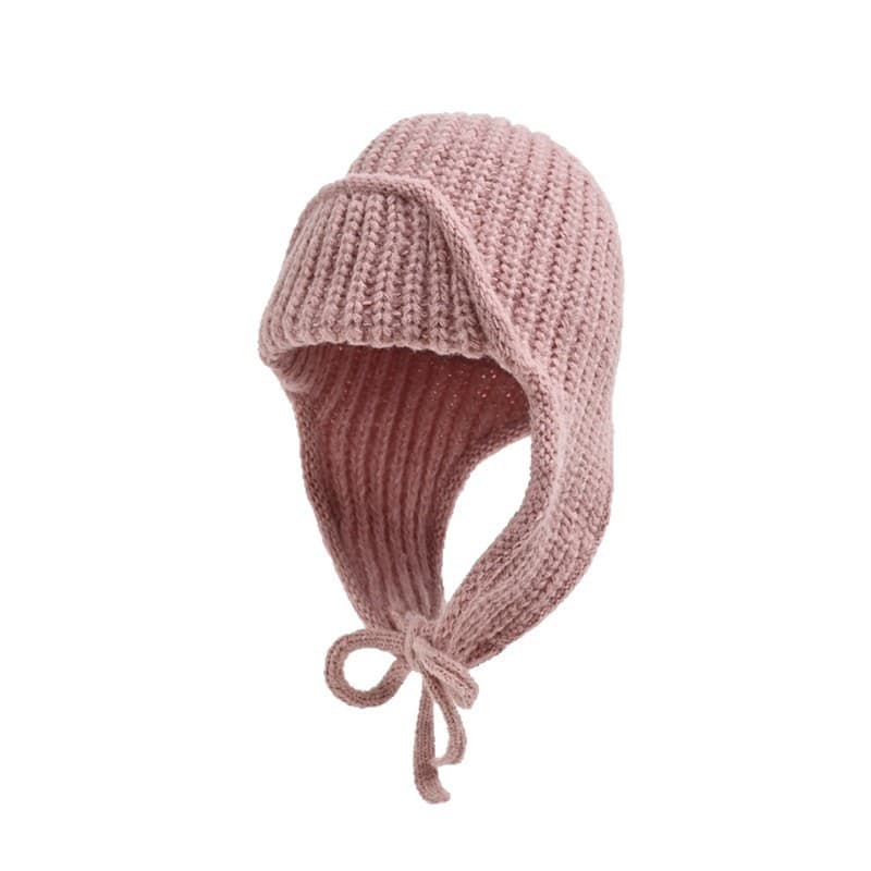 Gorro de malha com amarração traseira e proteção para as orelhas, gorro de lã quente para outono e inverno que afina o r