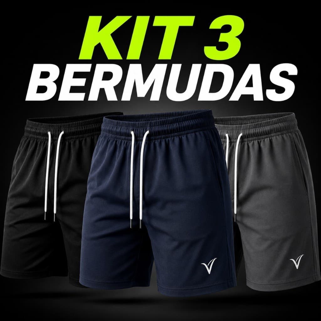 Kit 3 Bermuda Masculina VLS Shorts Tactel Premiun - PROMOÇÃO