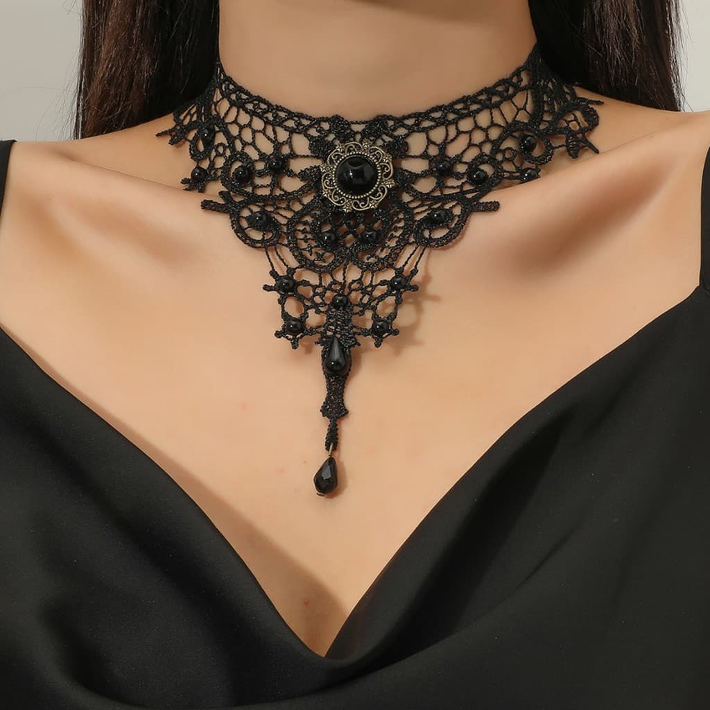 Novo Cross-Border rendas senhoras colar feminino Original simples exagerado preto clavícula corrente falso colar jóias