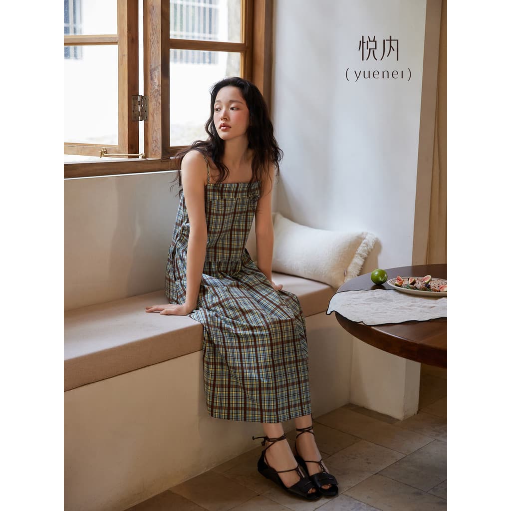 Yue interior com almofada no peito camisola pijamas femininos verão puro algodão sem mangas camisola saia longa pode usa