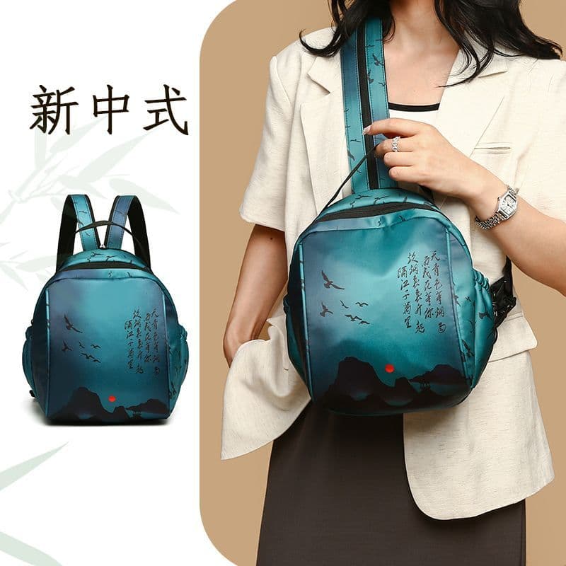Nova mochila multifuncional de grande capacidade com pintura de paisagem em estilo chinês, moderna e elegante, bolsa de