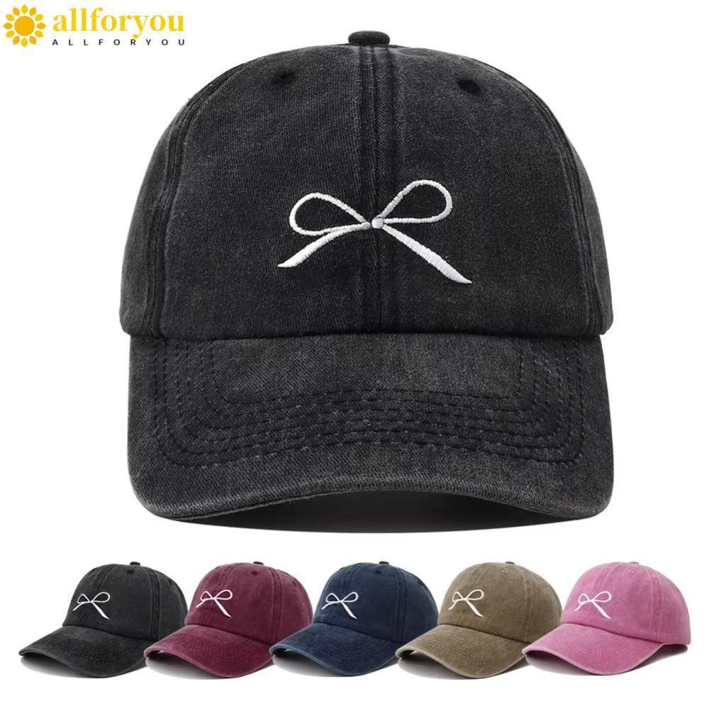 ALLFORYOU1 Boné De Sol , Beisebol Ajustável Com Laço Bordado , Chapéu De Algodão Lavado Da Moda